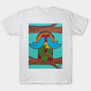 Lovebirds Hamsa by Harriette Knight T-Shirt